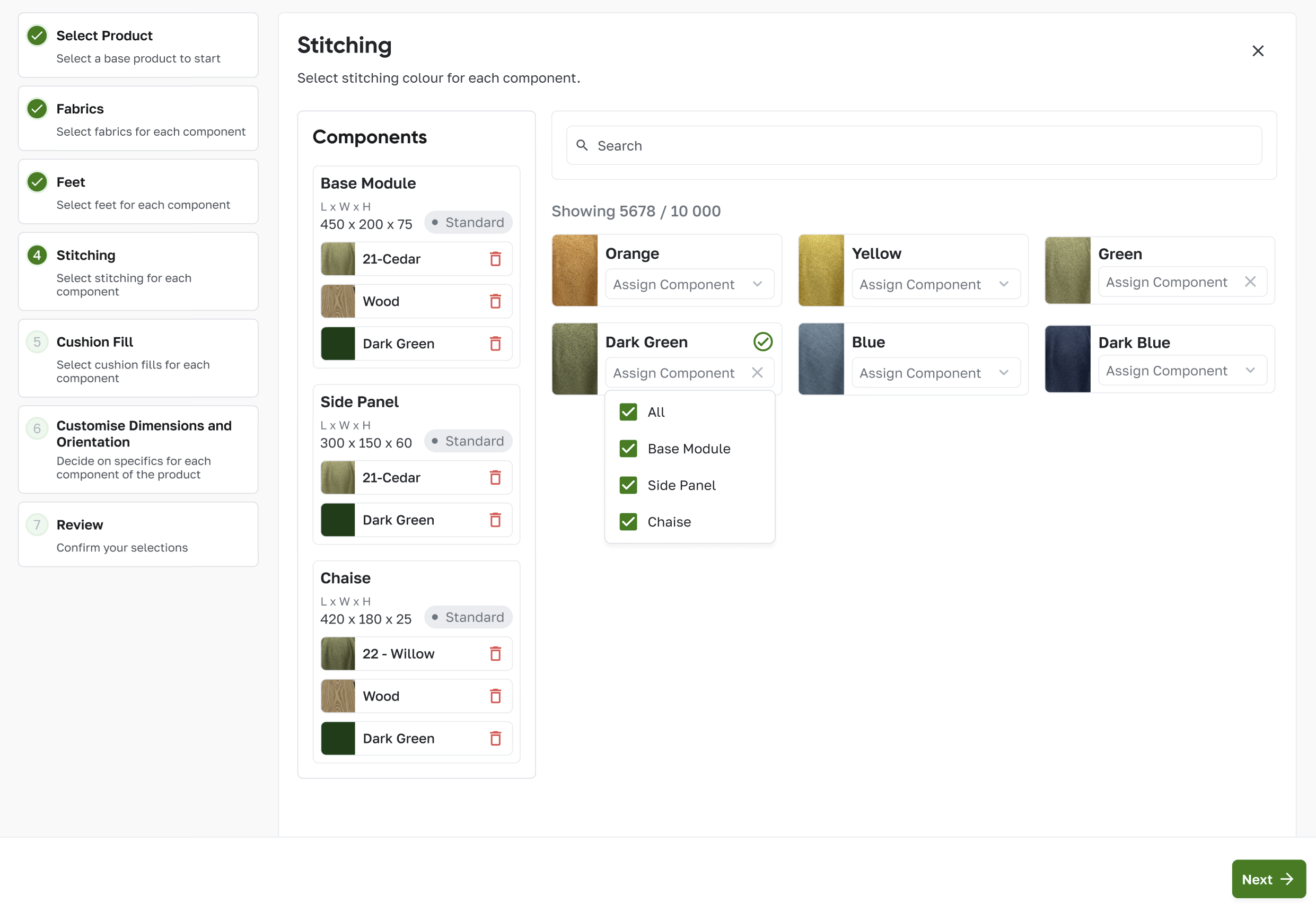 Select stitching screen